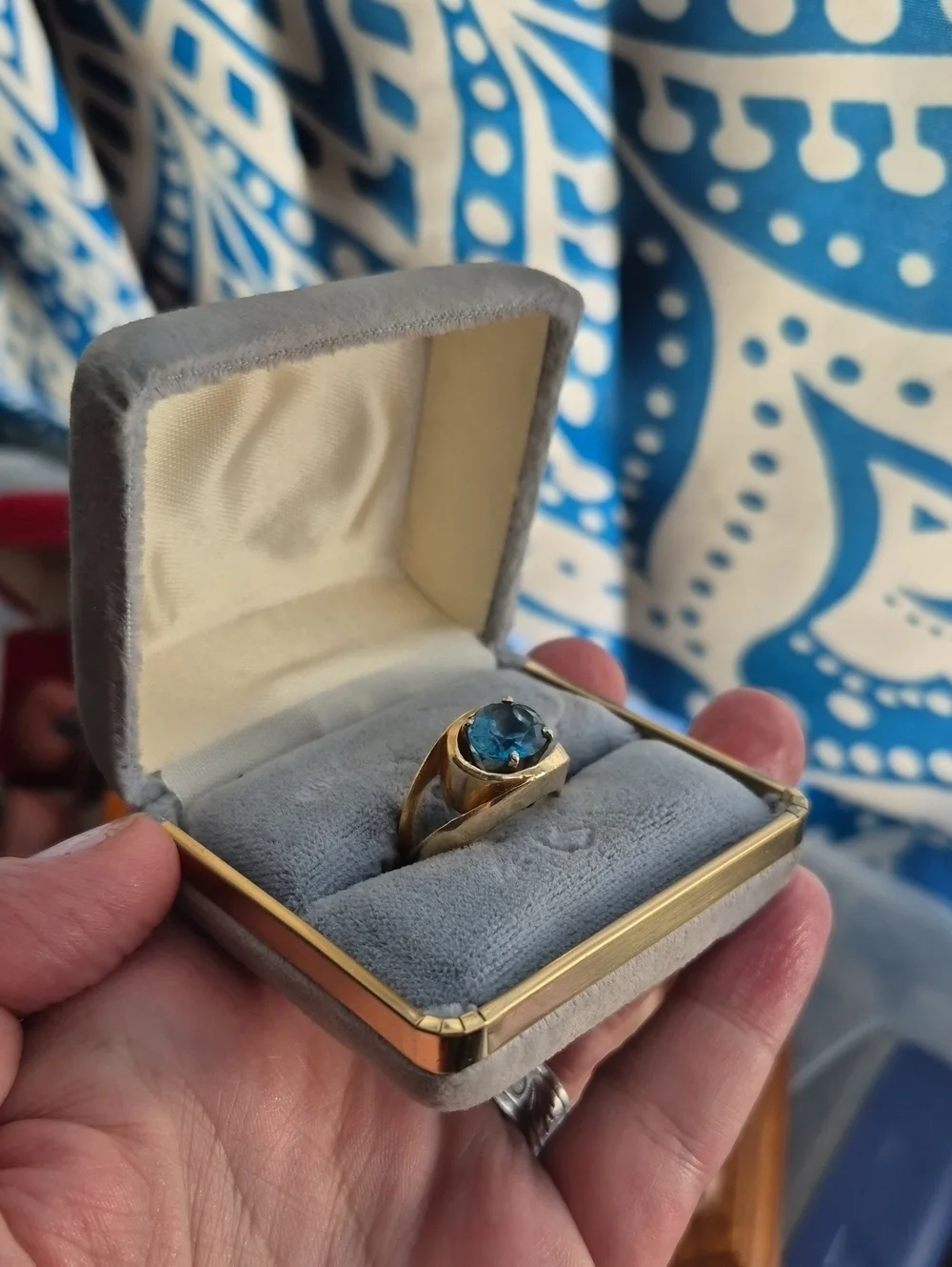 🌙Vintage 14k Blue Topaz Modernist Ring Sz 7 In Box